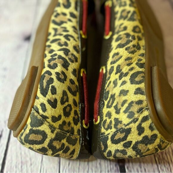 Sperry Laurel Classic Dark Brown Leopard Red Tassel Preppy Leather Shoes Size 10 - Picture 11 of 11